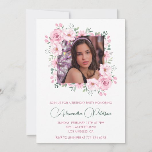 14エレガント歳の誕生日招待状写真保保 招待状 (正面)