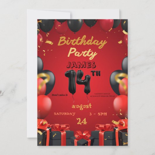 14エレガント番目の誕生日招待状 招待状 (正面)