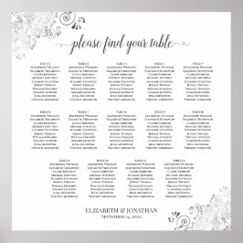 14テーブルシルバーフリル結婚ズの座席表の白 ポスター