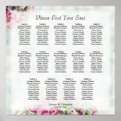 14テーブルピンクローズ結婚のシーティングチャート ポスター (正面)