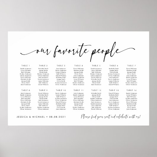 14テーブル私たちお気に入りのの人の座席図プラン ポスター (正面)