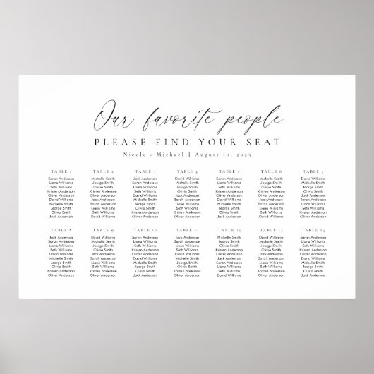 14テーブル私たちお気に入りのの人の座席図プラン ポスター (正面)