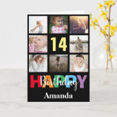 14ハッピーバースデーフォトコラージュモダンブラック カード (黄色い花)