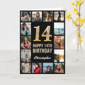 14ハッピーバースデーブラックと金ゴールドフォトコラージュ カード (黄色い花)