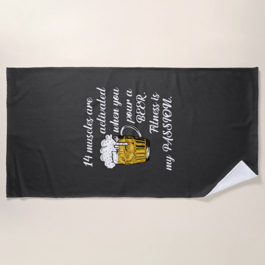 14ビールを注ぐと筋肉が活性化する。 ビーチタオル (正面)