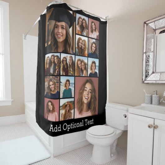 14フォトインスタグラムのコラージュ – 背景を変更できる シャワーカーテン (インサイチュ)