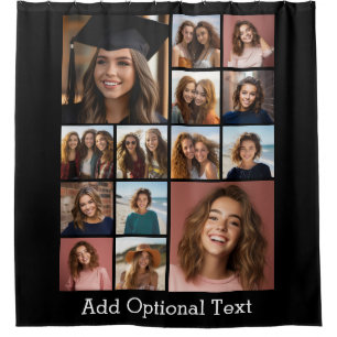 14フォトインスタグラムのコラージュ – 背景を変更できる シャワーカーテン