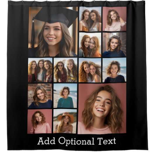 14フォトインスタグラムのコラージュ – 背景を変更できる シャワーカーテン (正面)