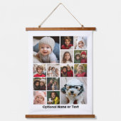14フォトコラージモンタージュと文字 – ホワイト編集可能 吊り下げ型タペストリー (正面)