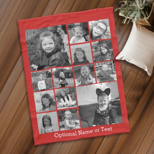 14フォトコラージュで赤のカラーを編集できる白の文字 フリースブランケット