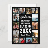 14モダン名のフォトコラージュブラック卒業 案内ポストカード (正面/裏面)