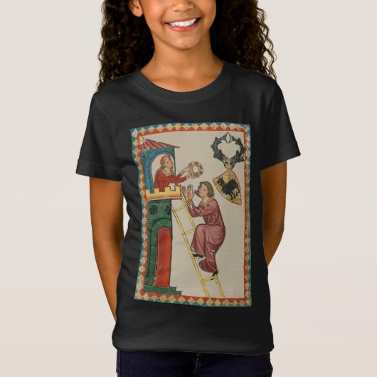 14世紀、恋人に贈り物をする婦人 Tシャツ (正面)