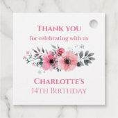 14人目の女の子誕生日フォトコラージピンクフラワーホワイト フェイバータグ (裏面)