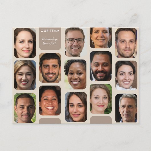 14個の写真をパーソナライズ私たちのチームモダンの古典的なTaupe ポストカード (正面)
