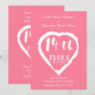 14周年結婚記念日の伝統的なアイボリー 招待状