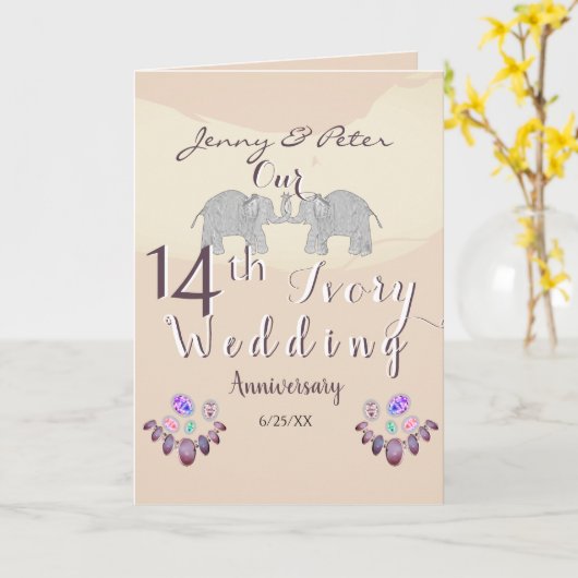 14周年記念オ結婚パール&ゾウのカード カード (黄色い花)