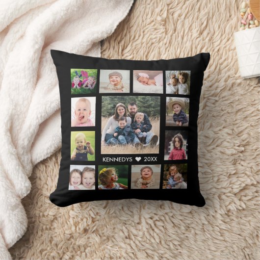 14家族の写真コラージュで自分の黒を作成 クッション (ブランケット)