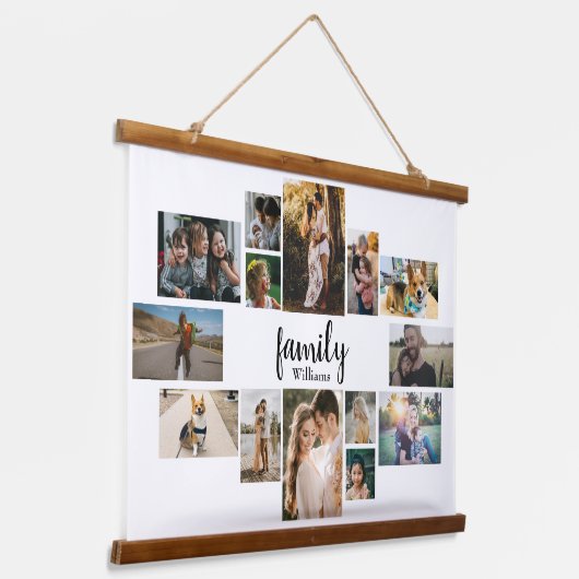 14家族モダン名写真コラージュ壁タペストリー 吊り下げ型タペストリー (傾斜あり)