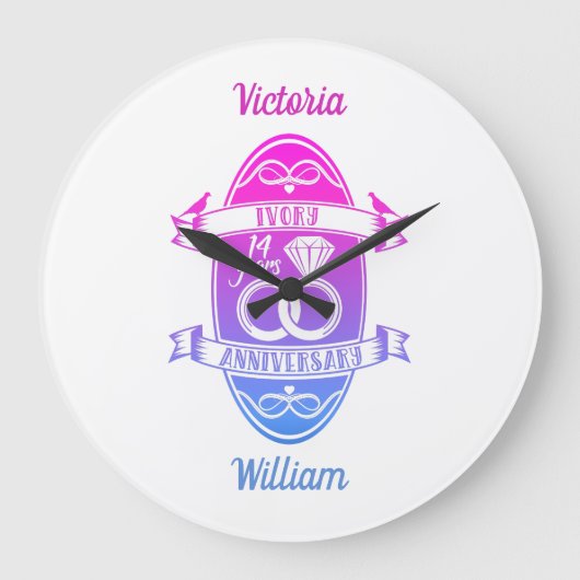 14年伝統的アイボリー14結婚周年 ラージ壁時計 (正面)