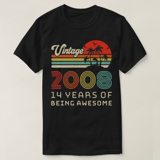 14年旧誕生日ヴィンテージ2008 14誕生日プル Tシャツ (デザイン正面)