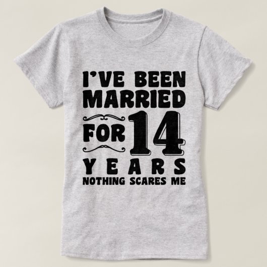 14年目の結婚記念日 ウェディングパーティーのユーモア Tシャツ (デザイン正面)