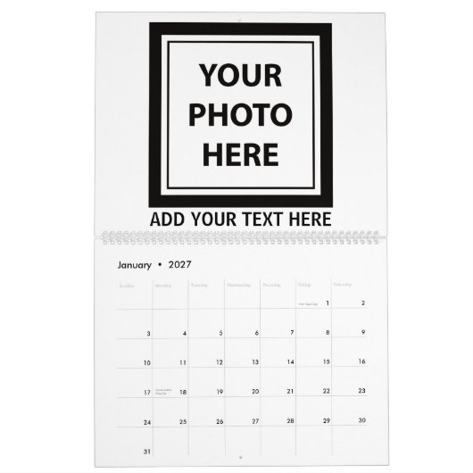 14枚の写真をアップロード&追加文字-カスタマイズ写真 カレンダー (1月 2027)