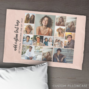 14枚の写真コラージュグリッド - テキストボックス2つ - ギャラリー 枕カバー