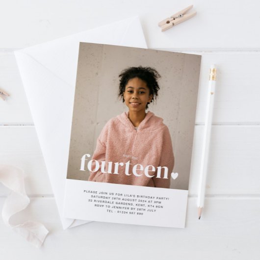 14歳のハート写真誕生日招待状 招待状