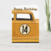 14歳のレーシングカー誕生日カード カード (正面)