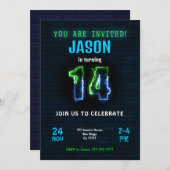 14歳の男子の誕生日パーティー招待 招待状 (正面/裏面)