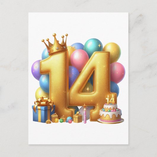 14歳の誕生日おめでとう インビテーションポストカード (正面)