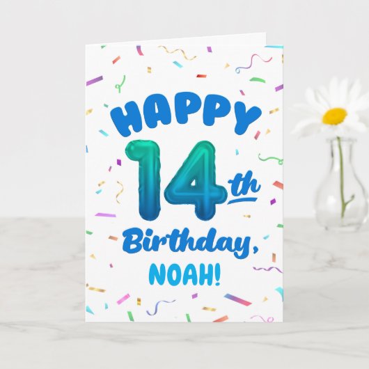 14歳の誕生日おめでとう カスタムネームカード カード (小さな植物)