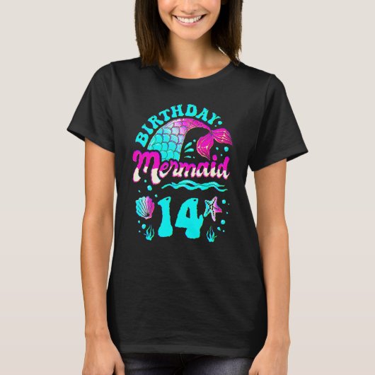 14歳の誕生日おめでとう サメ ビーチ 海 オーシャン テーマ パーティー F Tシャツ (正面)