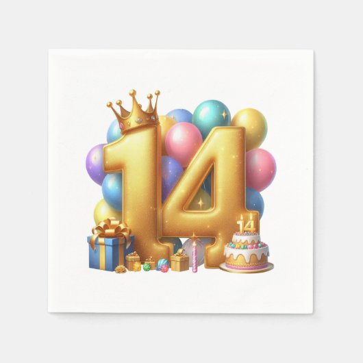 14歳の誕生日おめでとう スタンダードカクテルナプキン (正面)