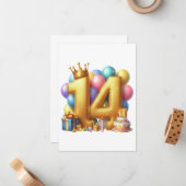 14歳の誕生日おめでとう ノートカード (正面/裏面インサイチュ)