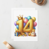 14歳の誕生日おめでとう ノートカード (正面/裏面インサイチュ)
