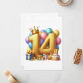 14歳の誕生日おめでとう ノートカード (正面/裏面インサイチュ)
