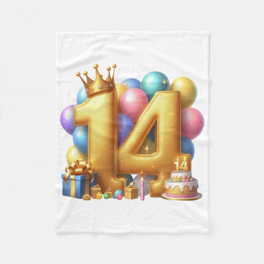 14歳の誕生日おめでとう フリースブランケット (正面)