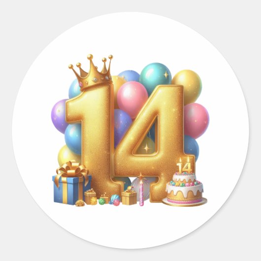 14歳の誕生日おめでとう ラウンドシール (正面)