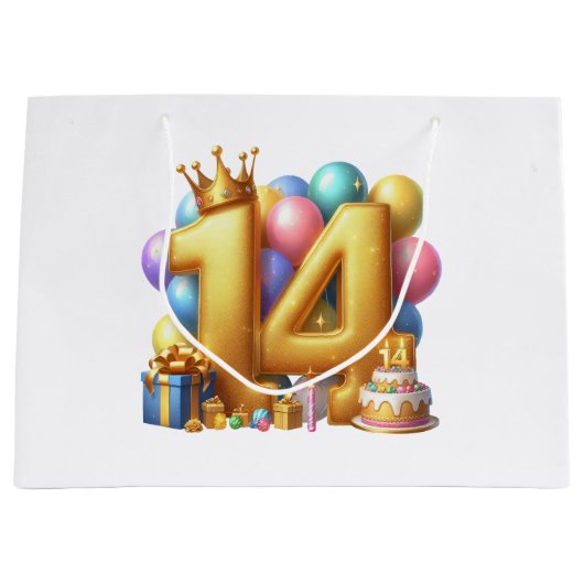 14歳の誕生日おめでとう ラージペーパーバッグ (正面)