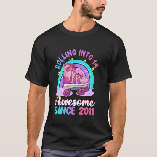 14歳の誕生日おめでとう ローラー+スケート Tシャツ (正面)