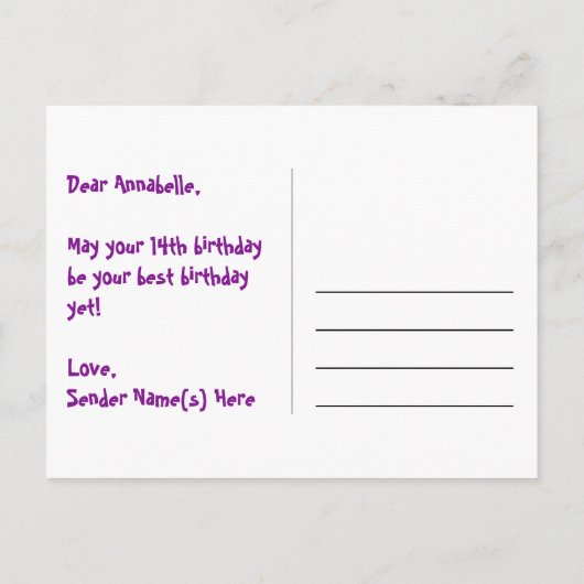14歳の誕生日おめでとう:楽しいハート柄、虹色の14 ポストカード (裏面)