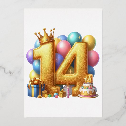 14歳の誕生日おめでとう 箔招待状 (正面)