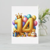 14歳の誕生日おめでとう 箔招待状 (立ち正面)