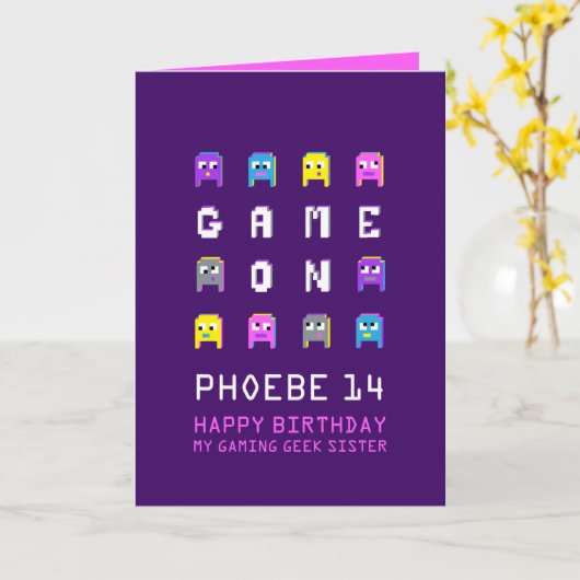 14歳の誕生日にピクセルモンスターゲーマーのゲームを行う カード (黄色い花)