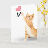 14歳の誕生日のタビー猫 カード (黄色い花)