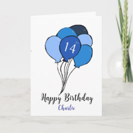 14歳の誕生日のブルーバルーン カード