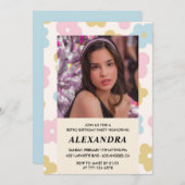 14歳の誕生日の招待レトロGroovy花かわいい 招待状 (正面/裏面)