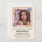 14歳の誕生日の招待レトロGroovy Blueフローラ 招待状 (正面)