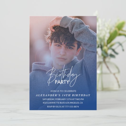 14歳の誕生日の招待Birthday partyフォトボーイ 招待状 (スタンド正面)